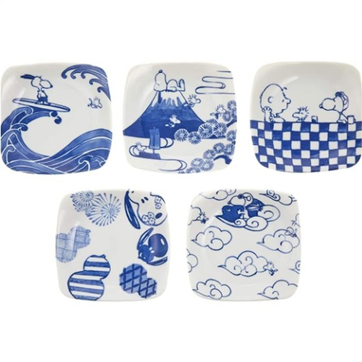 [1/25/2025-15:00-480] Snoopy Square Plate Set 5 Pcs Ceramics (Can be Microwave & Dishwasher)